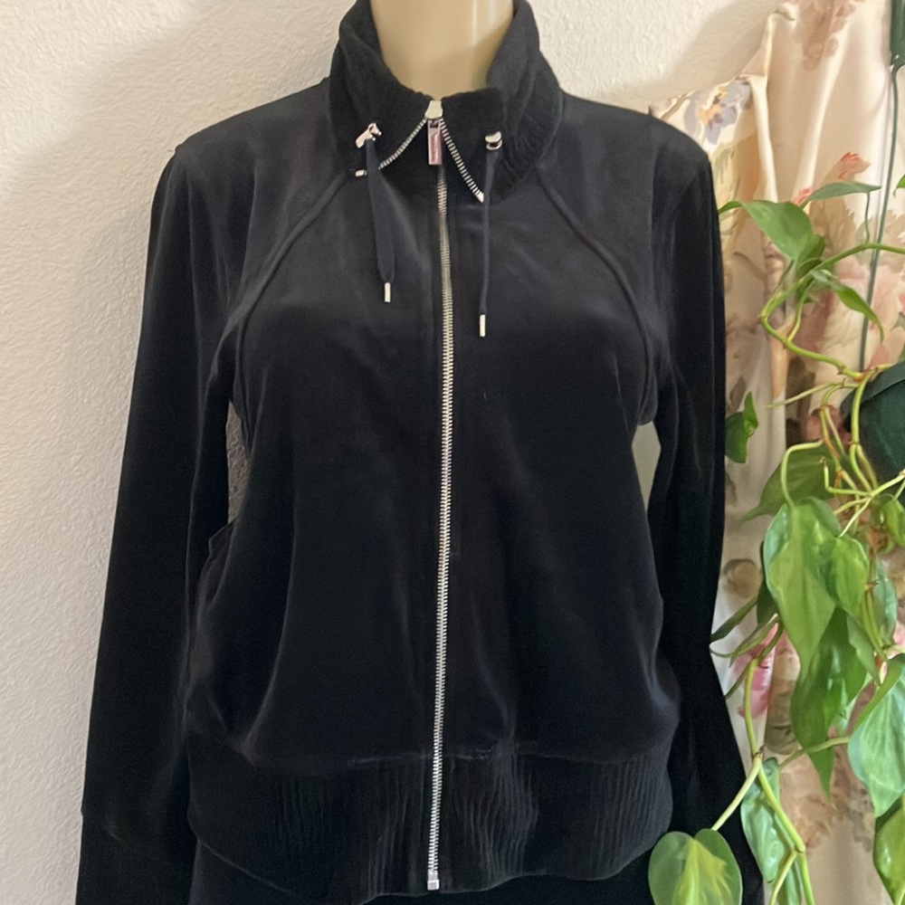 Pants and Jacket Set Jones New York Signature Velour Black Zip up jacket